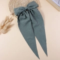Elegant forest green striped fabric bow hair clip with long streamers for women - Dark Green with Stripes (#5)