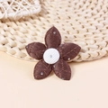 Dark coffee five-petal fabric flower accessory with diamond accents and quilted patterns - Dark Coffee (#11)