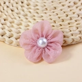 Detailed view of pink fabric flowers with central white faux pearl bead for DIY crafts - Handmade Fabric Flower (FJ455) / Pink