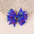 Blue grosgrain ribbon hair bow with green 'B' and red 'C' letter prints for girls - Blue Letter