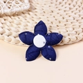 Dark blue fabric five-petal flower accessory with quilted texture and sparkling rhinestones - Navy Blue (#12)