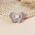 Bruine tweed vlinder accessoire met witte kanten rand en pompon detail - Kleine Roze Vlinder (#5)