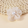 DIY beige organza 5-petal fabric flower accessory with pearl center for crafts - Handmade Fabric Flower (FJ455) / Champagne