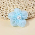 Light blue chiffon flower accessory with a central pearl for DIY craft projects - Handmade Fabric Flower (FJ455) / Light Blue