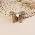 Bruine stoffen dubbellaagse vlinder accessoire met pluche en strass steentje - Goudbruine Tweed Vlinder (#7)
