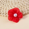 Handmade red fabric flower accessory with purple pearl center for DIY crafts - Handmade Fabric Flower (FJ455) / Red