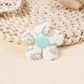 Handmade 3D white floral fabric accessory with light green leaf prints for DIY crafts - Green Leaf Floral (#10)