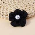 Handmade black chiffon 5-petal flower accessory with a centered cream pearl bead - Handmade Fabric Flower (FJ455) / Black