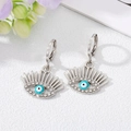 Boucles d'oreilles Œil de Mauvais œil avec cristaux brillants et détails de cils - Oeil Vert Blanc Argent