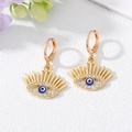 Golden Evil Eye hoop earrings with blue pupil and sparkling rhinestones for women - Blue White Eye Gold
