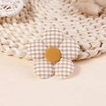 Brown and white checkered fabric five-petal flower accessory with yellow center button - Brown White Gingham (#14)