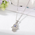 Macro di ciondolo mano di Fatima argento con strass e amuleto blu contro il malocchio - Collana Mano di Fatima Argento Piccolo Occhio Blu Bianco