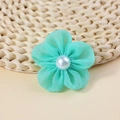 Light blue five-petal chiffon flower with a white pearl center for DIY clothing decor - Handmade Fabric Flower (FJ455) / Cyan