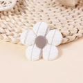 Handmade white striped fabric flower accessory with brown button center and five petals - White Stripe (#18)
