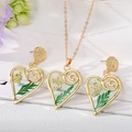Parure de bijoux cœur en dentelle avec fleurs séchées naturelles et collier en résine - Collier et boucles d'oreilles