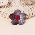 Handmade brown checkered fabric five-petal flower accessory with a red button center - Brown Beige Heart Gingham (#21)