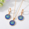 Goldenes Teufelsauge Schmuckset mit blauer Emaille Kette und Zirkonia Ohrringen - Blau Set