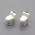 Creative white 3D mini toilet drop earrings with silver hooks for a funny unique look - Toilet Drop Style / White