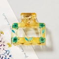 Detail of amber square resin hair claw with blue dried flowers and leaves inside - Blue Flower Small Claw Clip 3