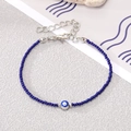 Bohemian dark blue beaded Evil Eye bracelet with adjustable silver lobster clasp - Deep Blue Beads with Silver Blue Eye