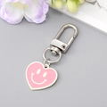 Porte-clés cœur rose avec visage souriant et clip en métal argenté pour sac à main mignon - Cœur Souriant Blanc Rose