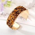 Bohemian gold cuff bracelet with natural brown stone chips and sparkling crystals - Brown Stone Bangle