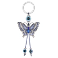 Portachiavi a farfalla in argento vintage con strass blu e ciondoli contro il malocchio - Farfalla cava
