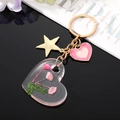 Porte-clés cœur en acrylique transparent avec de vraies fleurs séchées et étoile - 2# Trois Petites Fleurs Roses
