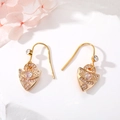 Golden heart lock earrings with pink teardrop gemstones and white rhinestones - Heart Eye