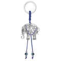 Portachiavi vintage a forma di elefante con strass blu, corda tessuta e perle di Nazar - Elefante Traforato a Pois