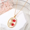 Collar ovalado dorado con flores secas reales rojas y blancas en resina transparente - 2# Flor Roja Ovalada