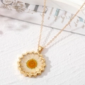 Détail macro du pendentif bohème en résine avec vraie marguerite et cadre doré - Marguerite Blanche