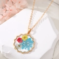 Collier géométrique bohème avec de vraies fleurs séchées colorées en résine claire - 2# Gypsophile Bleue