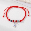 Adjustable red rope bracelet with Evil Eye beads and a silver Hamsa Hand charm - Red Cord Blue Eye Hamsa
