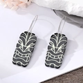 Bohemian African tribal Pharaoh acrylic long dangle earrings with Tiki totem design - Black