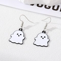 Close-up of cute ghost earrings in black and white enamel on a minimalist white backdrop - White Ghost Style (11# White Ghost (Silver Hook))