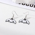 Macro detail of white enamel bat earrings with gothic ghosts and red eyes on metal - White Bat Style (9# White Bat (Silver Hook))