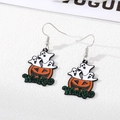 Detail of Halloween drop earrings featuring pumpkin, ghost, and Wicked enamel charms - Three Ghost Pumpkins Style (5# Three Ghost Pumpkins (Silver Hook))