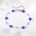 Silver chain bracelet featuring blue evil eye charms and round metallic beads for women - Silver Chain Dark Blue Evil Eye Bracelet (Style 2)