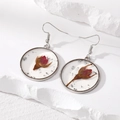 Minimalistische ronde oorbellen met gedroogde rode bloemen en zilveren folie-inleg - Rood