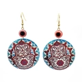 Etnische Hamsa Hand oorbellen met Evil Eye kralen en mandala patronen - Rode Florale Hand