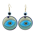 Afrikaanse retro Evil Eye oorbellen met blauwe kralen en hand van Fatima kleurpatroon - Rond Wimper Oog