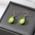 Boucles d'oreilles poire en cristal vert avec monture en argent S925 plaqué or - Vert Jaune Goutte