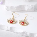 Vintage Turkse boze oog oorbellen met rood emaille midden en sprankelende zirkonia kristallen - Rode Wimpers Oog