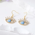 Bohemian gouden boze oog oorbellen met S925 zilveren naalden en glanzende strassteentjes - Blauwe Wimpers Oog