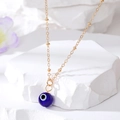 Vintage gold-plated evil eye pendant necklace with delicate round beads for women - Sapphire Blue