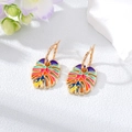 Ethnic style monstera leaf drop oil alloy earrings with colorful hollow leaf pendants - Purple Colorful Leaf