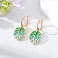 Ethnic style monstera leaf drop oil alloy earrings in green and blue gradient finish - Green Blue Leaf