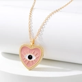 Collar de corazón dorado minimalista con esmalte rosa y colgante de ojo turco blanco - Corazón Rosa Ojo Turco