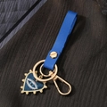 Minimalist evil eye heart keychain with blue leather strap and gold-tone lobster clasp - Dark Blue Enamel Heart With Pearls (Blue Leather Strap)